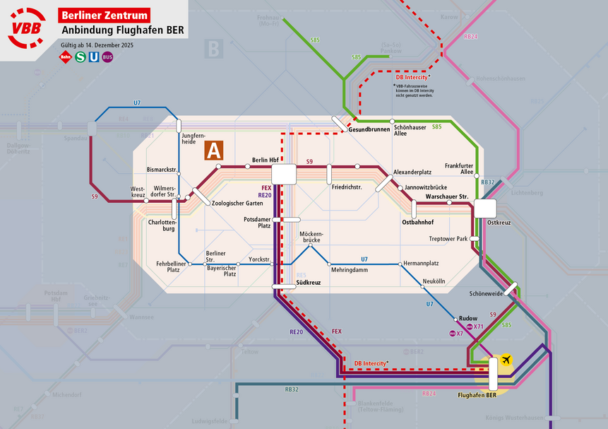 Linien aus dem Berliner Zentrum zum Flughafen BER ab 14.12.2025