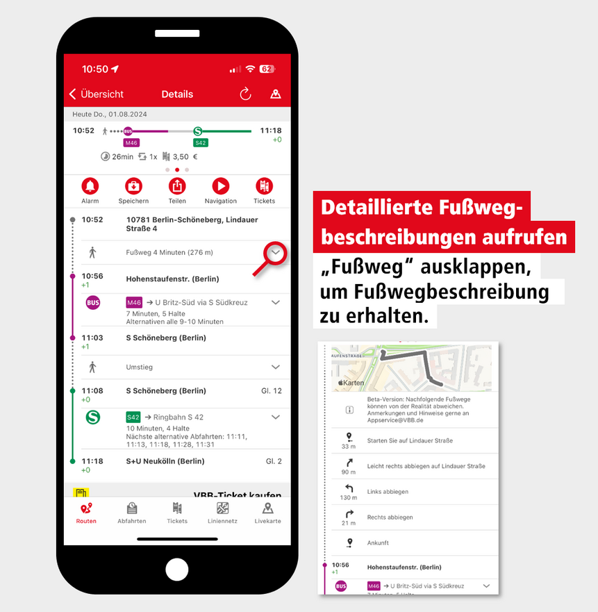 VBB-App Fußwegbeschreibungen