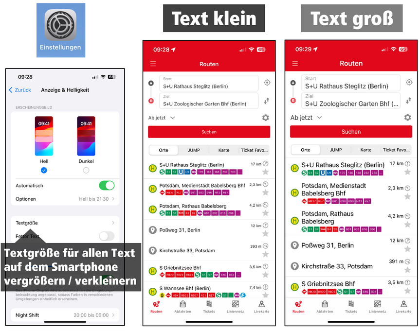 Die Grafik zeigt einen Screenshot aus der VBB-App Bus&Bahn.