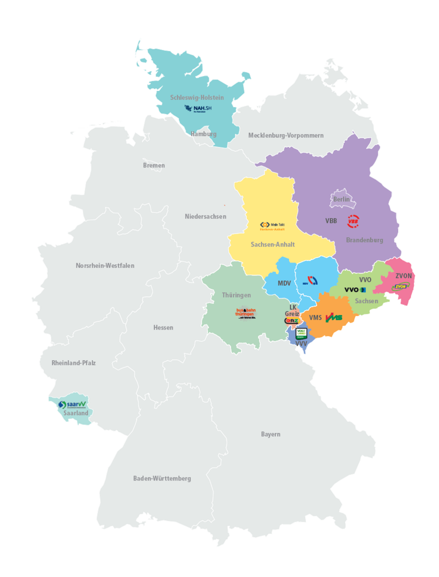 Deutschlandkarte mit hervorgehobenen Bundesländern in denen es PlusBusse gibt