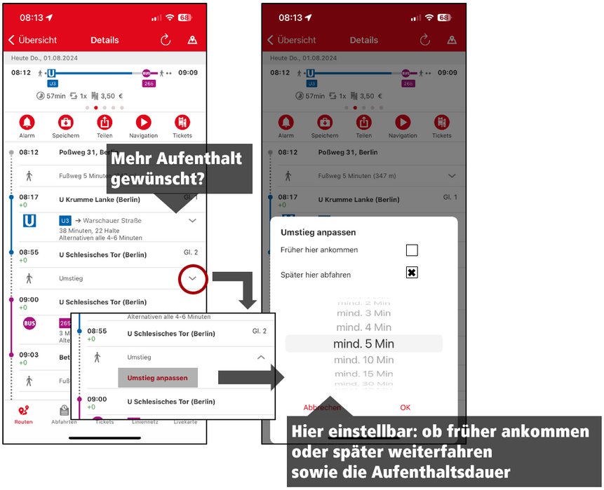 Die Grafik zeigt einen Screenshot aus der VBB-App Bus&Bahn.